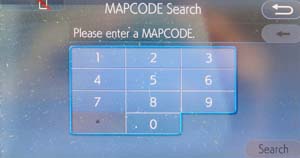 Image of vehicle navigation screen showing use of MapCode